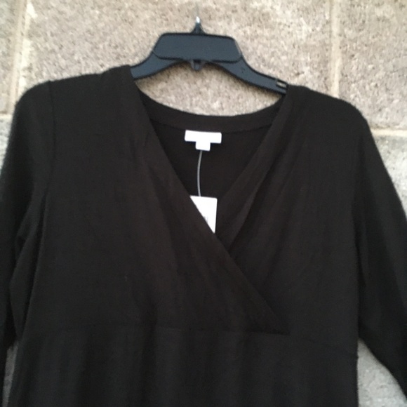 NWT J.Jill Black Surplice Dress Black MIDI 3/4 Sleeves Pullover Jersey Knit PS - Picture 4 of 11